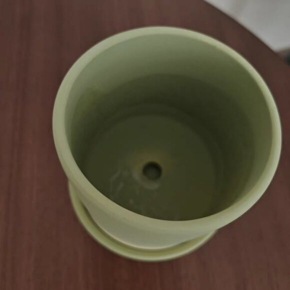 Sage Green Ceramic Planter with Tray | 9×9cm - Picture 2 of 2